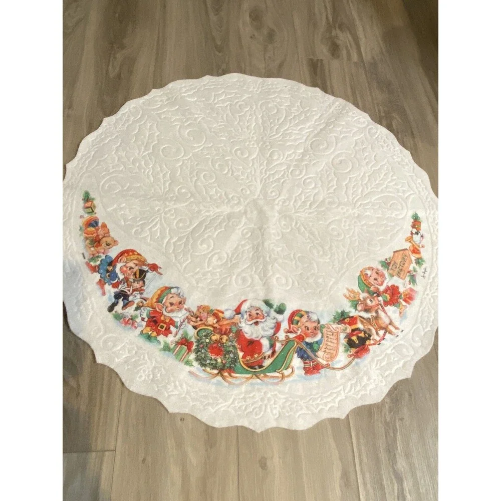Rennoc Joyce Garofalo Felt Christmas Tree Skirt 35” Santa’s Toy Factory Vintage